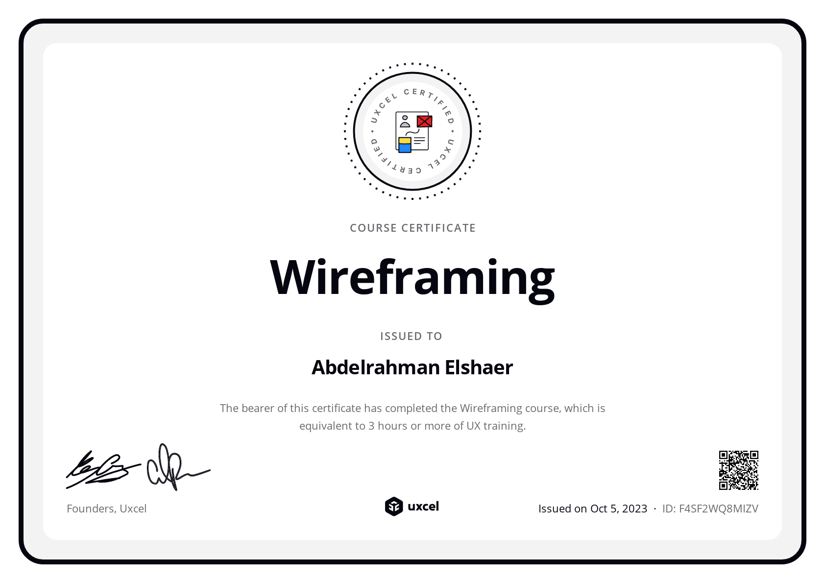 Abdelrahman Elshaer's certificate